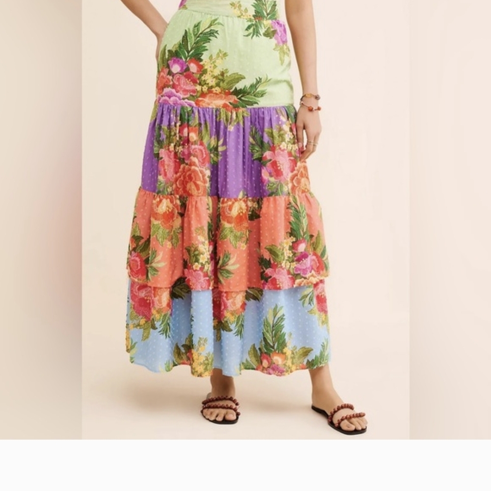 🌴FARM Rio Colorful Floral Maxi Skirt Sz L